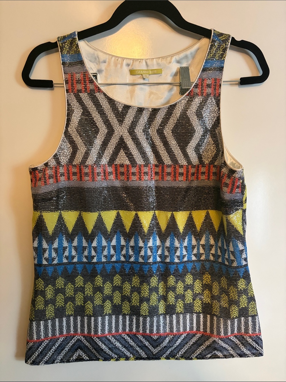 Gianni Bini Embellished Lined Abstract Patterned Tank Sequin M Medium